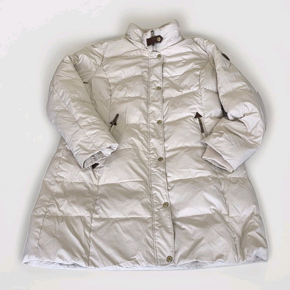 Lauren Ralph Lauren Puffer Jacket Womens XL Ivory Detachable Hood Faux Fur Coat
